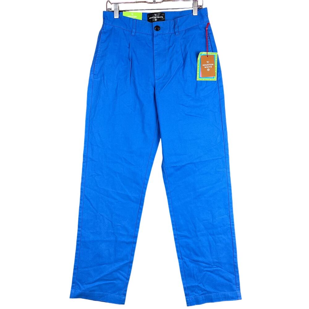 Houston White Mens Chinos Blue Single Pleated Wide Leg Cotton NWT 30x32
